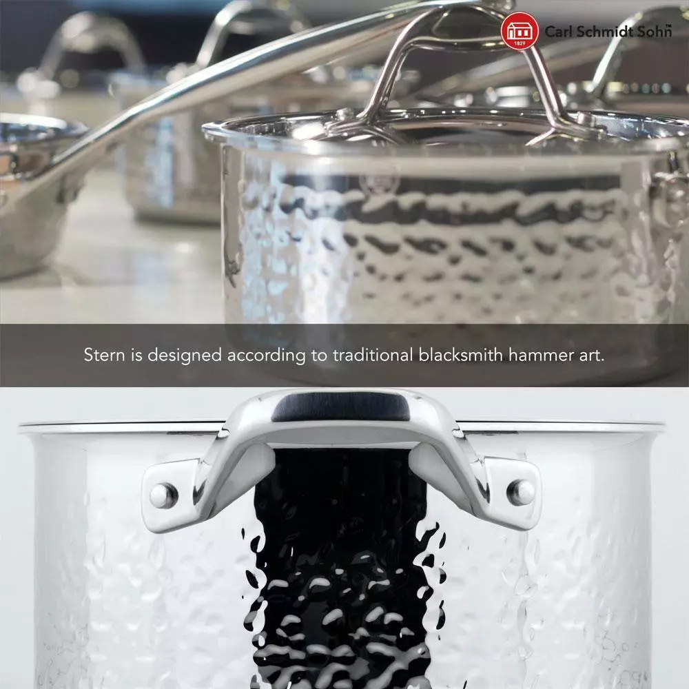 STERN 3.2 Qt. Hammered Stainless Steel Tri-Ply Stock Pot with Lid by 1829 Carl Schmidt Sohn 5 STERN 3.2 Qt. Hammered Stainless Steel Tri-Ply Stock Pot with Lid by 1829 Carl Schmidt Sohn - Image 3
