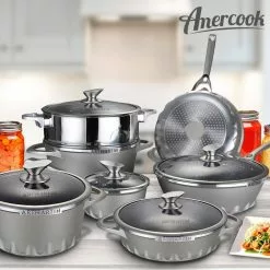 Artmartin 1.5 qt. Cast Aluminum Ceramic Nonstick Sauce Pan in Ash with Glass Lid by AMERCOOK 7 Artmartin 1.5 qt. Cast Aluminum Ceramic Nonstick Sauce Pan in Ash with Glass Lid by AMERCOOK -Cookware Sales Shop amercook sauce pans ac 88804 16 4f 1000