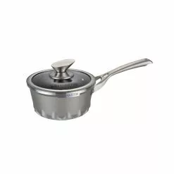 Artmartin 1.5 qt. Cast Aluminum Ceramic Nonstick Sauce Pan in Ash with Glass Lid by AMERCOOK