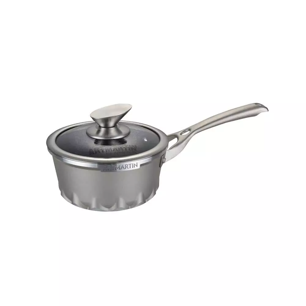 Artmartin 1.5 qt. Cast Aluminum Ceramic Nonstick Sauce Pan in Ash with Glass Lid by AMERCOOK 3 Artmartin 1.5 qt. Cast Aluminum Ceramic Nonstick Sauce Pan in Ash with Glass Lid by AMERCOOK