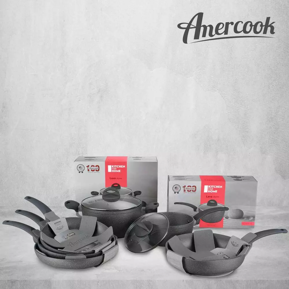 Lava Stone 1.5 qt. Aluminum Nonstick Sauce Pot in Gray with Glass Lid by AMERCOOK 5 Lava Stone 1.5 qt. Aluminum Nonstick Sauce Pot in Gray with Glass Lid by AMERCOOK - Image 3