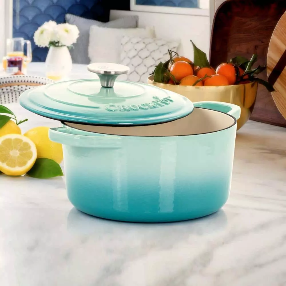 Artisan 3 qt. Round Cast Iron Nonstick Dutch Oven in Aqua Blue with Lid by Crock-pot 5 Artisan 3 qt. Round Cast Iron Nonstick Dutch Oven in Aqua Blue with Lid by Crock-pot - Image 3