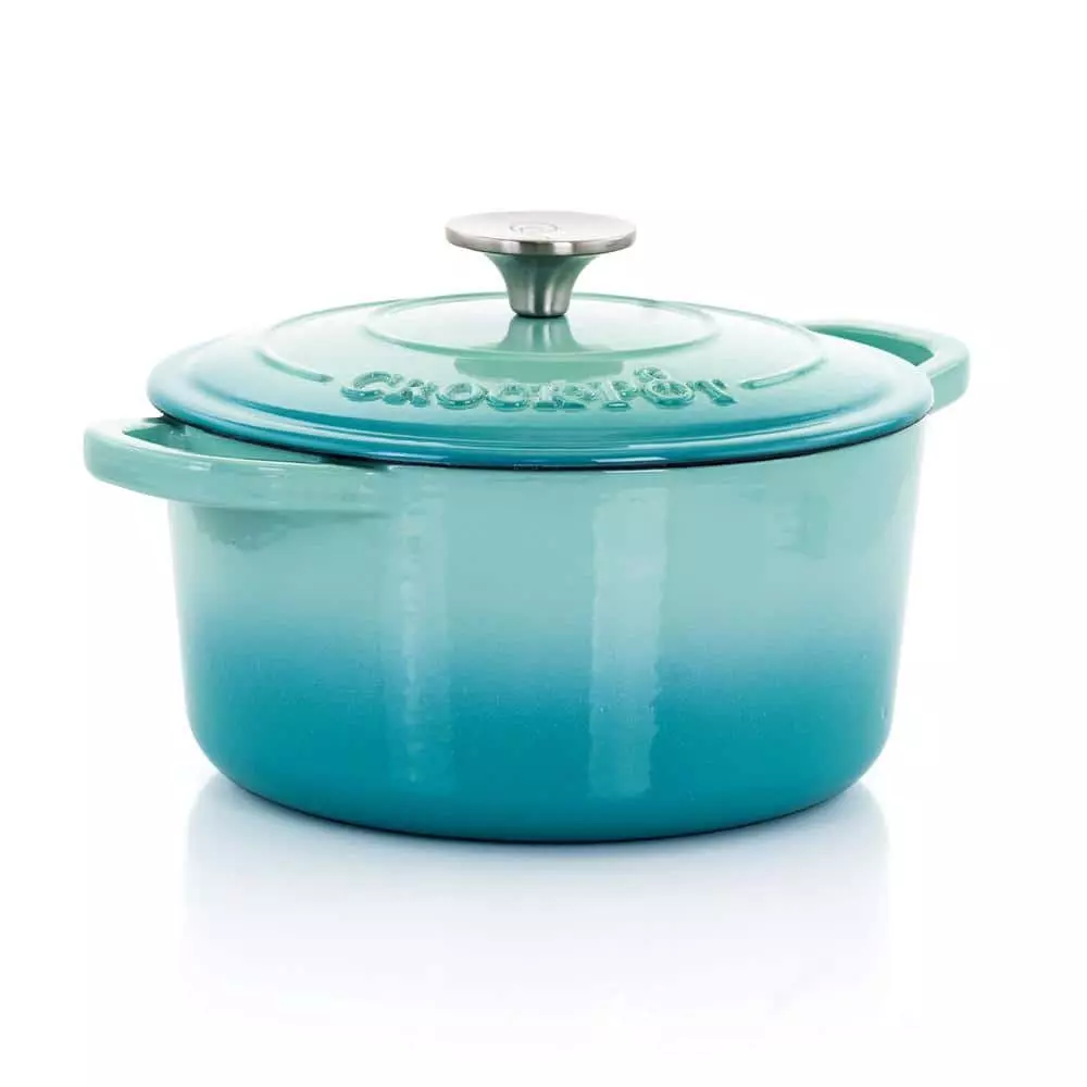 Artisan 3 qt. Round Cast Iron Nonstick Dutch Oven in Aqua Blue with Lid by Crock-pot 3 Artisan 3 qt. Round Cast Iron Nonstick Dutch Oven in Aqua Blue with Lid by Crock-pot