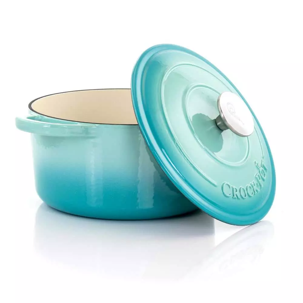 Artisan 3 qt. Round Cast Iron Nonstick Dutch Oven in Aqua Blue with Lid by Crock-pot 4 Artisan 3 qt. Round Cast Iron Nonstick Dutch Oven in Aqua Blue with Lid by Crock-pot - Image 2
