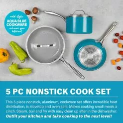 5-Piece Aluminum Ti-Ceramic Nonstick Round Cookware Set with Lids in Aqua Blue by Gotham Steel -Cookware Sales Shop aqua blue gotham steel pot pan sets 7519 4f 1000