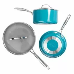 5-Piece Aluminum Ti-Ceramic Nonstick Round Cookware Set with Lids in Aqua Blue by Gotham Steel