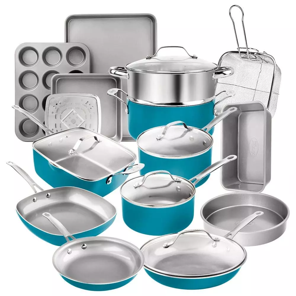 20-Piece Aluminum Ti-Ceramic Nonstick Cookware and Bakeware Set in Aqua Blue by Gotham Steel 3 20-Piece Aluminum Ti-Ceramic Nonstick Cookware and Bakeware Set in Aqua Blue by Gotham Steel