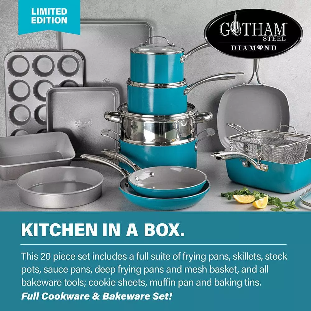 20-Piece Aluminum Ti-Ceramic Nonstick Cookware and Bakeware Set in Aqua Blue by Gotham Steel 4 20-Piece Aluminum Ti-Ceramic Nonstick Cookware and Bakeware Set in Aqua Blue by Gotham Steel - Image 2
