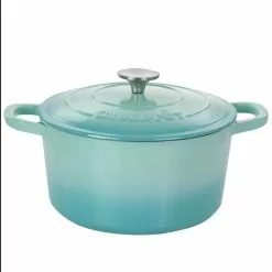 Artisan 2-Piece 5 qt. Aqua Blue Enameled Cast Iron Dutch Oven by Oster