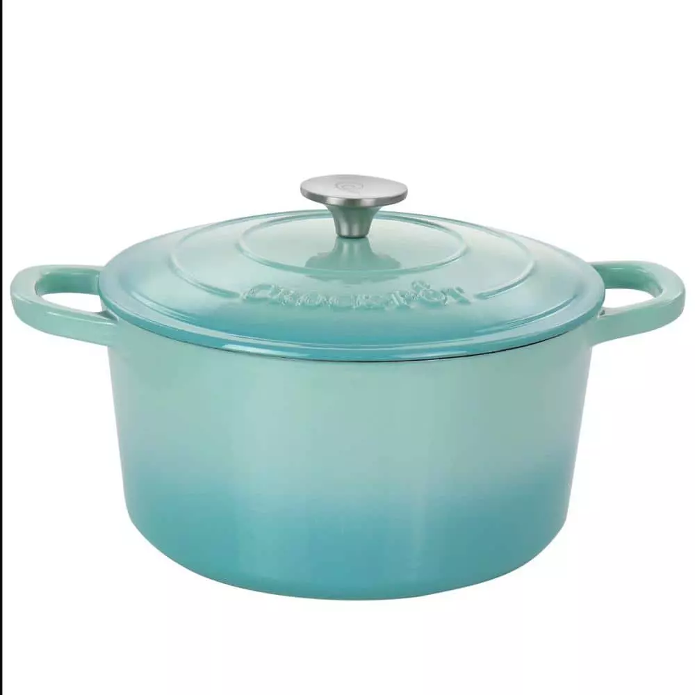 Artisan 2-Piece 5 qt. Aqua Blue Enameled Cast Iron Dutch Oven by Oster 3 Artisan 2-Piece 5 qt. Aqua Blue Enameled Cast Iron Dutch Oven by Oster