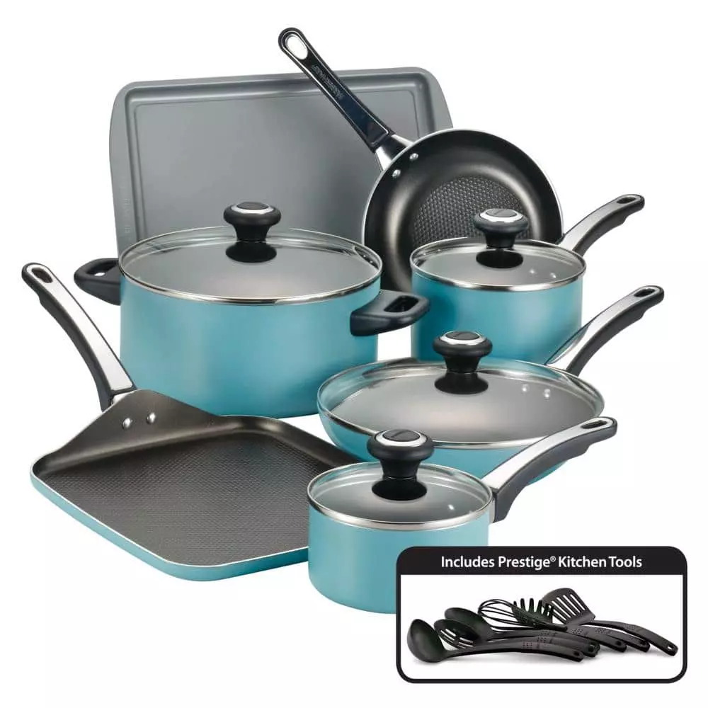 High Performance 17-Piece Aluminum Nonstick Cookware Set in Aqua by Farberware 3 High Performance 17-Piece Aluminum Nonstick Cookware Set in Aqua by Farberware