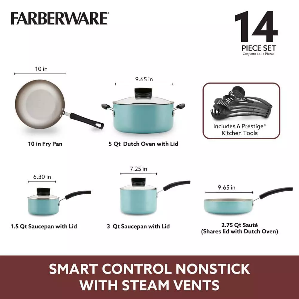 Farberware 14-Piece Aqua Smart Control Cookware Nonstick Pots and Pans Set 6 Farberware 14-Piece Aqua Smart Control Cookware Nonstick Pots and Pans Set - Image 4
