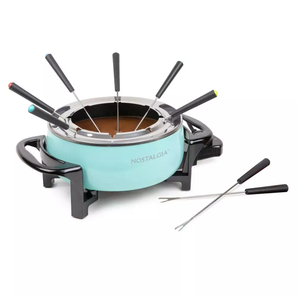 1.5L Aqua Metal Fondue Pot with Fondue Forks by Nostalgia 3 1.5L Aqua Metal Fondue Pot with Fondue Forks by Nostalgia