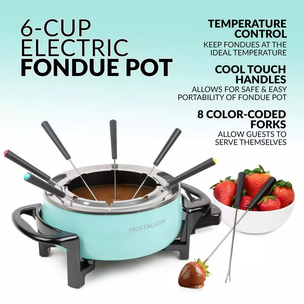 1.5L Aqua Metal Fondue Pot with Fondue Forks by Nostalgia 8 1.5L Aqua Metal Fondue Pot with Fondue Forks by Nostalgia - Image 6