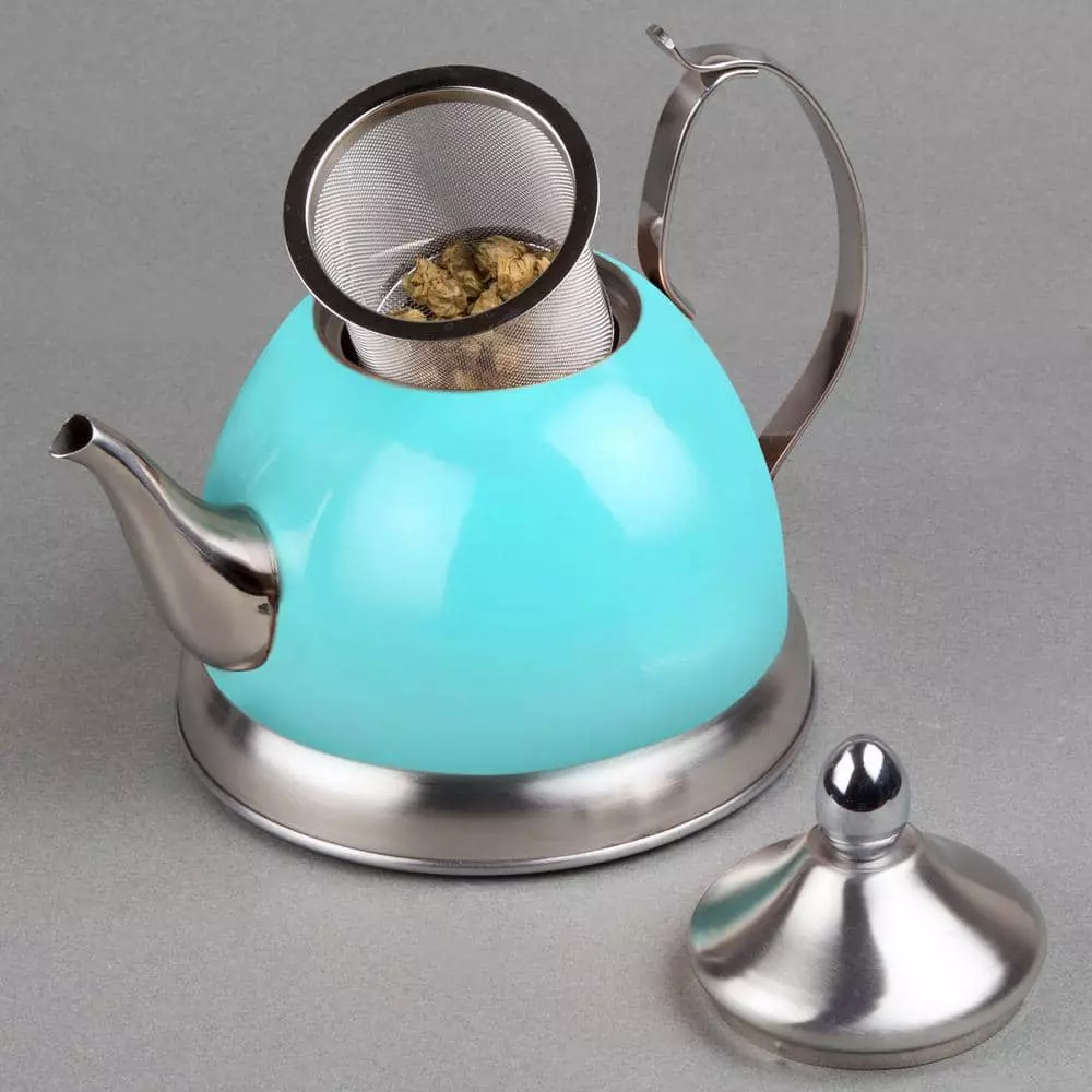 Nobili-Tea 1.0 qt. Aqua Sky Stainless Steel Tea Kettle with Removable Infuser Basket, Aluminum Capsulated Bottom by Creative Home 6 Nobili-Tea 1.0 qt. Aqua Sky Stainless Steel Tea Kettle with Removable Infuser Basket, Aluminum Capsulated Bottom by Creative Home - Image 4
