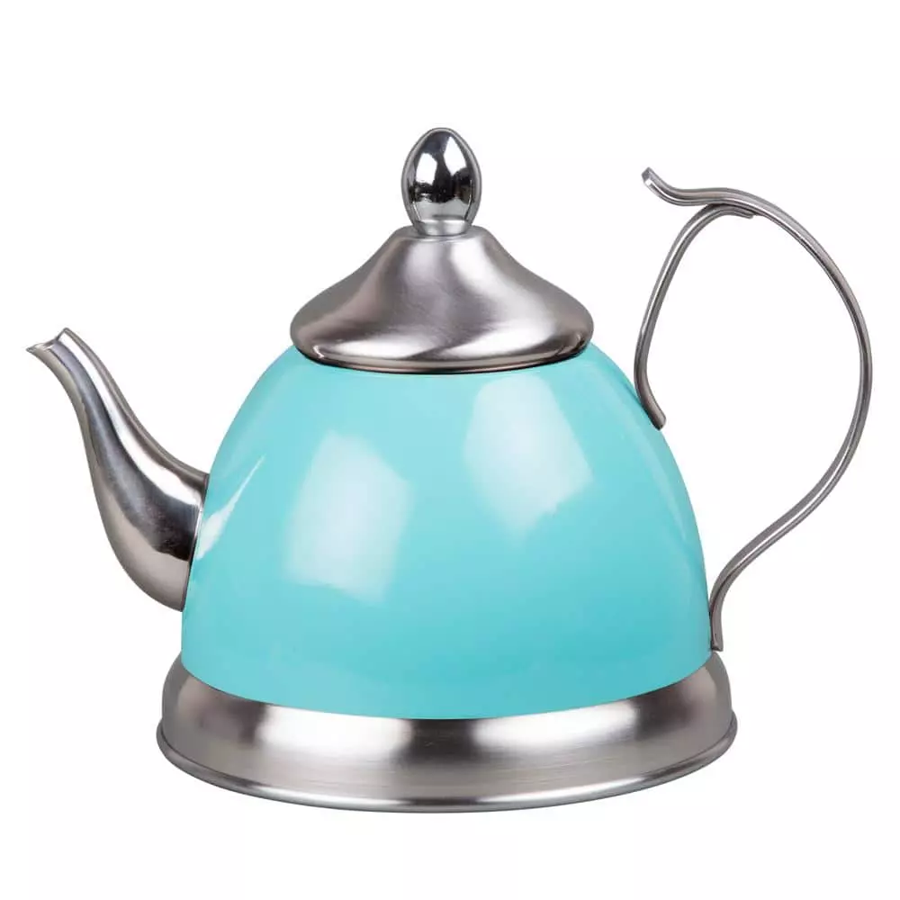 Nobili-Tea 1.0 qt. Aqua Sky Stainless Steel Tea Kettle with Removable Infuser Basket, Aluminum Capsulated Bottom by Creative Home 3 Nobili-Tea 1.0 qt. Aqua Sky Stainless Steel Tea Kettle with Removable Infuser Basket, Aluminum Capsulated Bottom by Creative Home