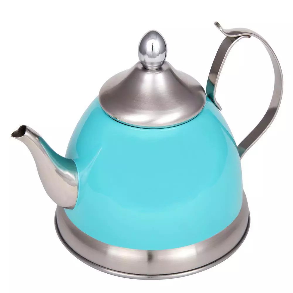 Nobili-Tea 1.0 qt. Aqua Sky Stainless Steel Tea Kettle with Removable Infuser Basket, Aluminum Capsulated Bottom by Creative Home 4 Nobili-Tea 1.0 qt. Aqua Sky Stainless Steel Tea Kettle with Removable Infuser Basket, Aluminum Capsulated Bottom by Creative Home - Image 2