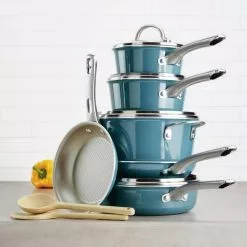 Home Collection 3 qt. Aluminum Nonstick Sauce Pan in Twilight Teal with Glass Lid by Ayesha Curry -Cookware Sales Shop ayesha curry sauce pans 10751 1f 1000