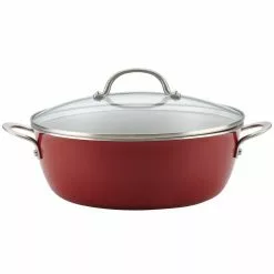 Home Collection 7.5 qt. Aluminum Nonstick Stock Pot in Sienna Red with Glass Lid by Ayesha Curry