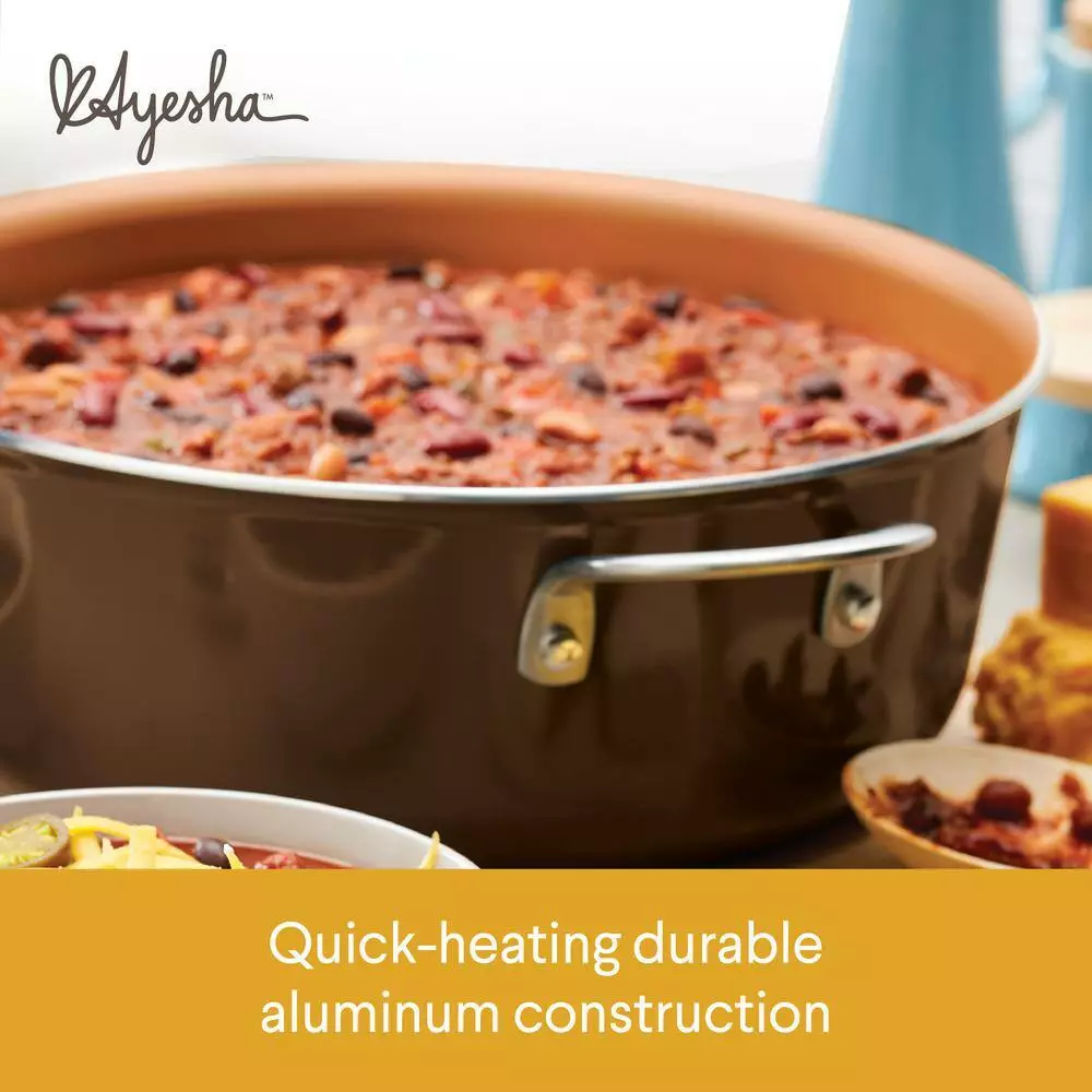 Home Collection 7.5 qt. Aluminum Nonstick Stock Pot in Brown Sugar with Glass Lid by Ayesha Curry 6 Home Collection 7.5 qt. Aluminum Nonstick Stock Pot in Brown Sugar with Glass Lid by Ayesha Curry - Image 4