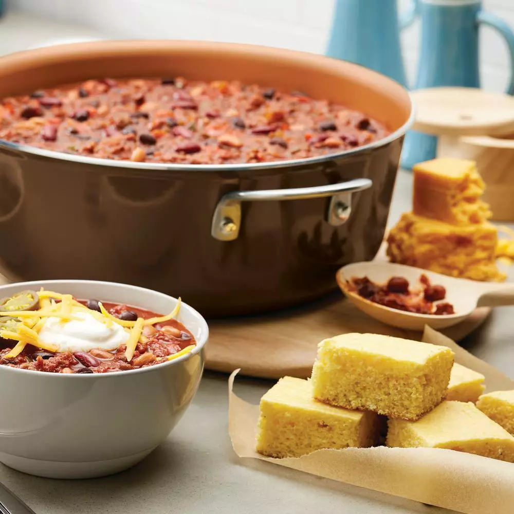 Home Collection 7.5 qt. Aluminum Nonstick Stock Pot in Brown Sugar with Glass Lid by Ayesha Curry 9 Home Collection 7.5 qt. Aluminum Nonstick Stock Pot in Brown Sugar with Glass Lid by Ayesha Curry - Image 7