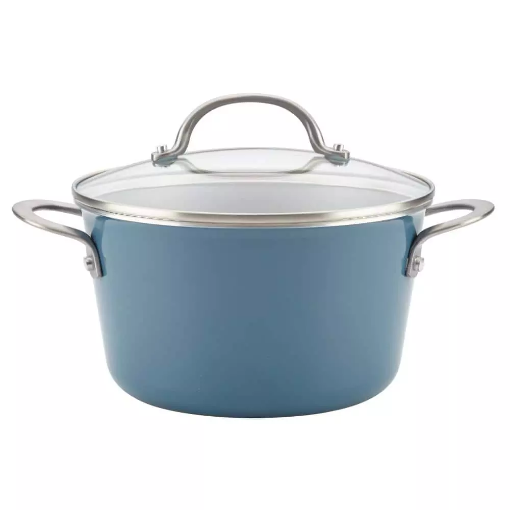 Home Collection 4.5 Qt. Twilight Teal Porcelain Enamel Non-Stick Covered Saucepot by Ayesha Curry 3 Home Collection 4.5 Qt. Twilight Teal Porcelain Enamel Non-Stick Covered Saucepot by Ayesha Curry