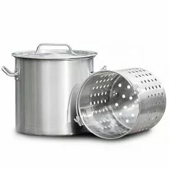 74 qt. Stainless Steel Stock Pot with Strainer Basket and Lid by Barton