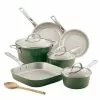 Ayesha Home Collection Porcelain Enamel Nonstick Cookware Set, 10-Piece, Basil Green by Ayesha Curry -Cookware Sales Shop basil green ayesha curry pot pan sets 10295 64 1000