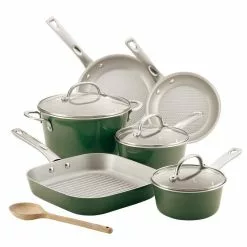 Ayesha Home Collection Porcelain Enamel Nonstick Cookware Set, 10-Piece, Basil Green by Ayesha Curry