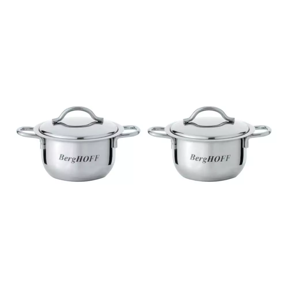 Essentials Bistro 2-Piece Stainless Steel Mini Pot Set with Lids by BergHOFF 3 Essentials Bistro 2-Piece Stainless Steel Mini Pot Set with Lids by BergHOFF