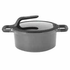 GEM Stay Cool 5 qt. Cast Aluminum Nonstick Stock Pot in Gray with Glass Lid by BergHOFF