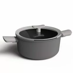Leo 4.6 qt. Aluminum Nonstick Stock Pot in Grey with Glass Lid by BergHOFF