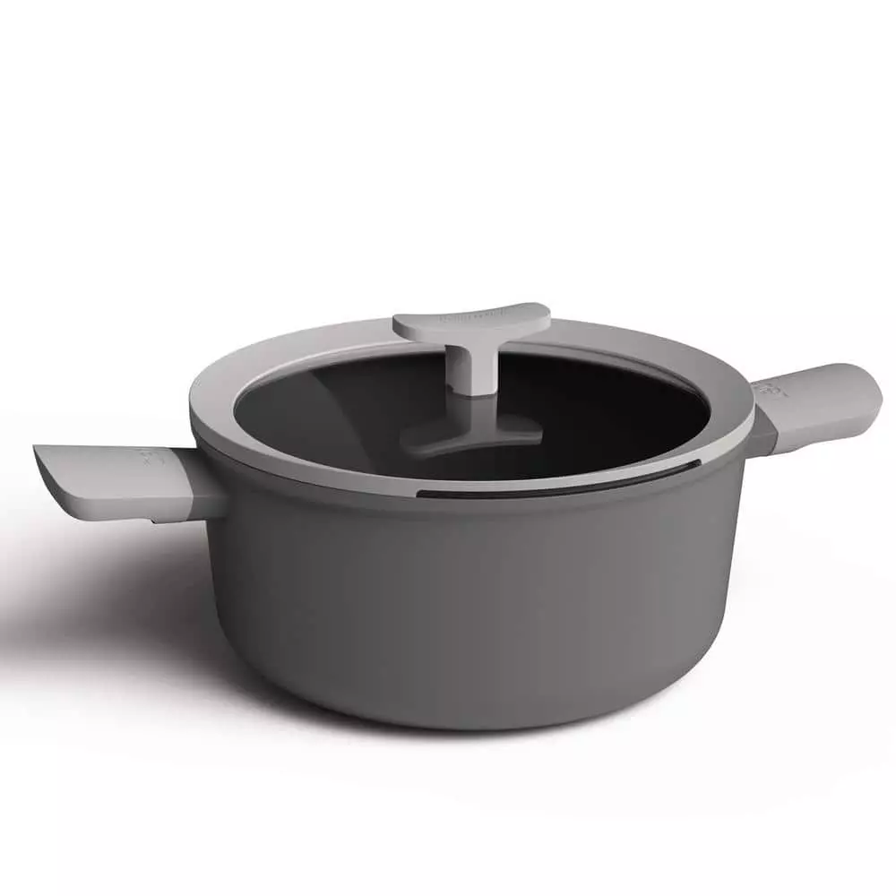 Leo 4.6 qt. Aluminum Nonstick Stock Pot in Grey with Glass Lid by BergHOFF 3 Leo 4.6 qt. Aluminum Nonstick Stock Pot in Grey with Glass Lid by BergHOFF