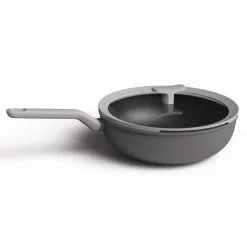 Leo 11 in. Aluminum Nonstick Wok in Grey with Glass Lid by BergHOFF