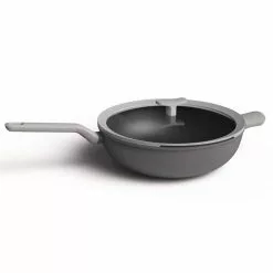 Leo 12.5 in. Aluminum Nonstick Wok in Grey with Glass Lid by BergHOFF