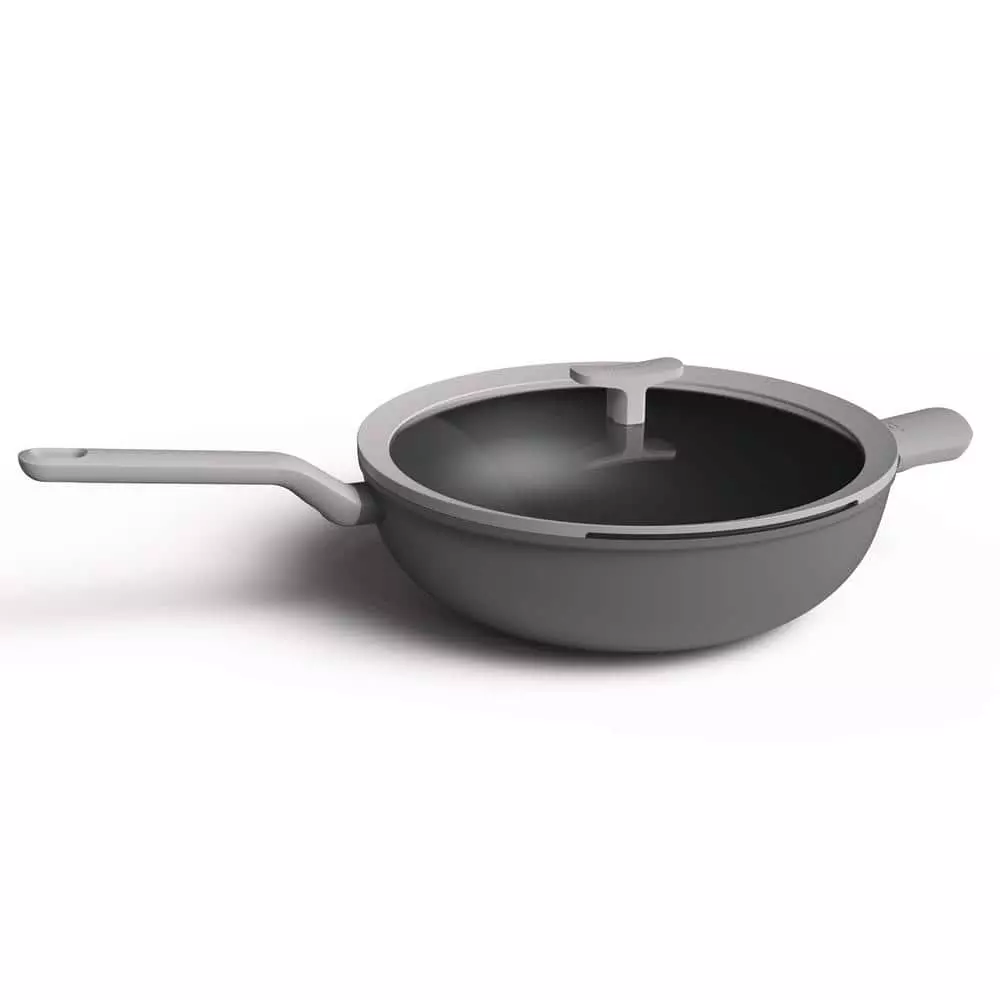 Leo 12.5 in. Aluminum Nonstick Wok in Grey with Glass Lid by BergHOFF 3 Leo 12.5 in. Aluminum Nonstick Wok in Grey with Glass Lid by BergHOFF