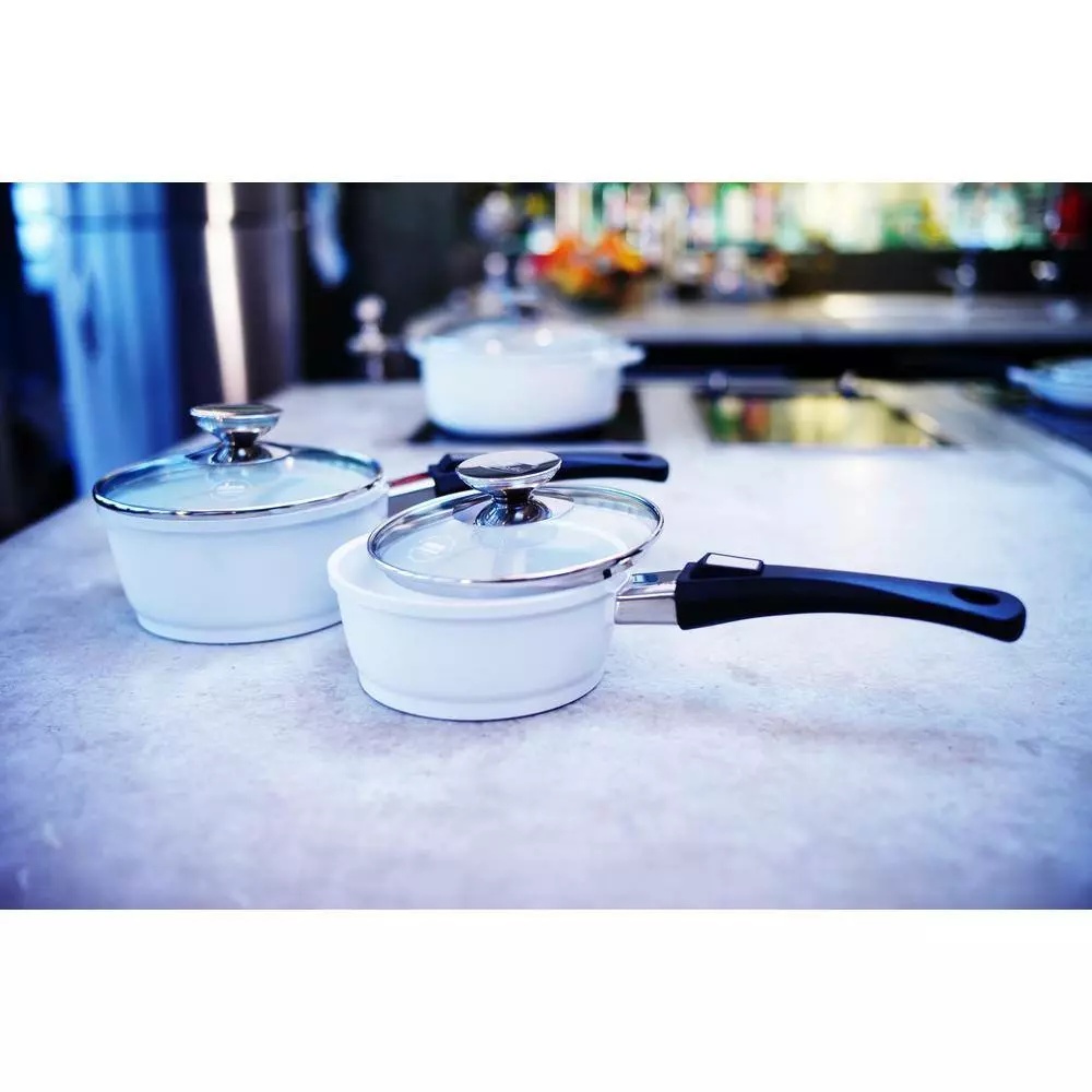 Vario Click Pearl 1.25 qt. Cast Aluminum Ceramic Nonstick Sauce Pot in White with Glass Lid by Berndes 6 Vario Click Pearl 1.25 qt. Cast Aluminum Ceramic Nonstick Sauce Pot in White with Glass Lid by Berndes - Image 4