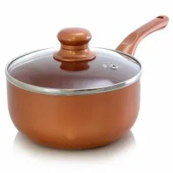 2 qt. Aluminum Ceramic Nonstick Sauce Pan in Copper with Glass Lid by Better Chef