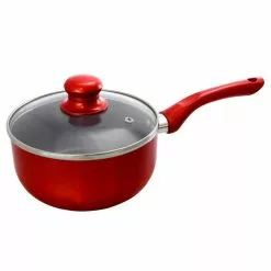 1.5 qt. Aluminum Ceramic Coated Saucepan in Red with Glass Lid by Better Chef