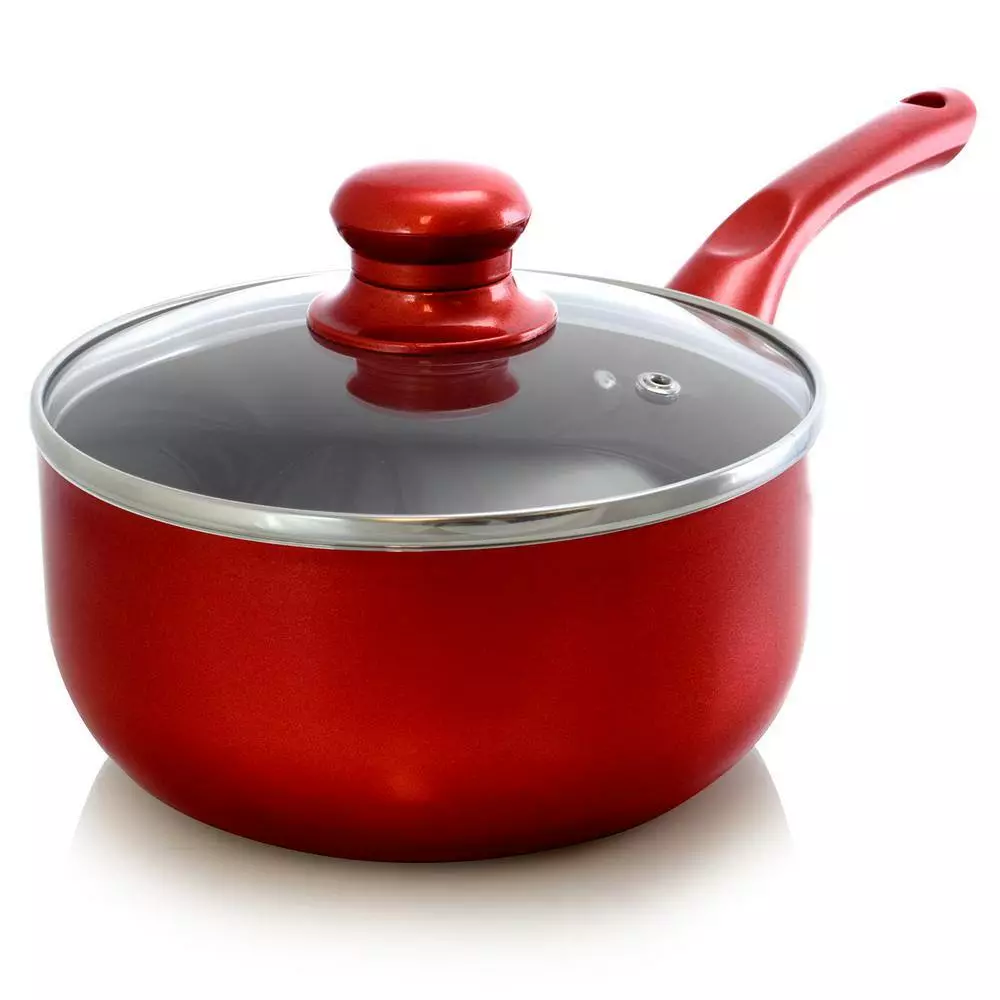 2 qt. Aluminum Ceramic Coated Saucepan in Red with Glass Lid by Better Chef 5 2 qt. Aluminum Ceramic Coated Saucepan in Red with Glass Lid by Better Chef - Image 3