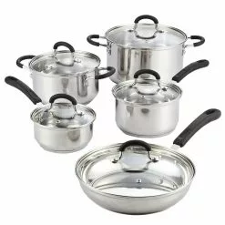 Cook N Co 10-Piece Stainless Steel Cookware Set in Black and Stainless Steel by Cook N Home
