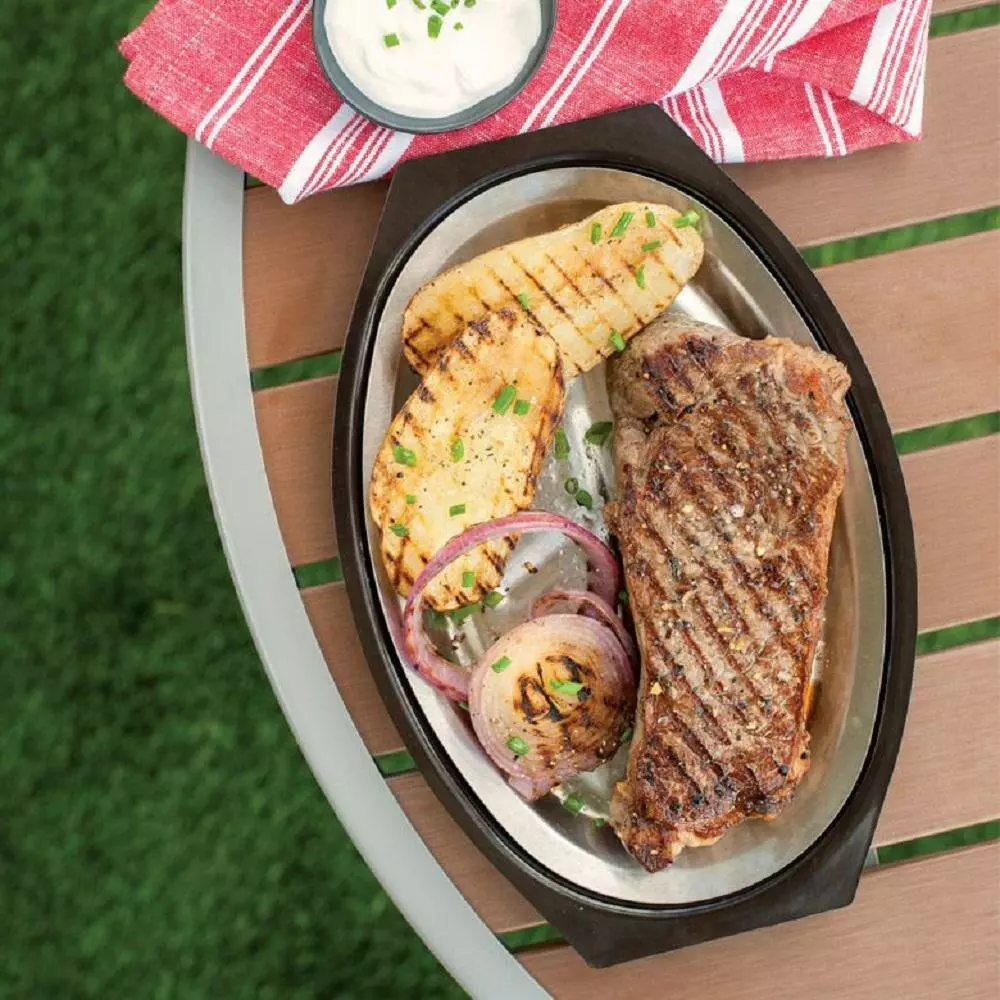 365 Grilling 7.875 in. Aluminum Sizzle and Serve Pan in Black and Stainless Steel by Nordic Ware 5 365 Grilling 7.875 in. Aluminum Sizzle and Serve Pan in Black and Stainless Steel by Nordic Ware - Image 3