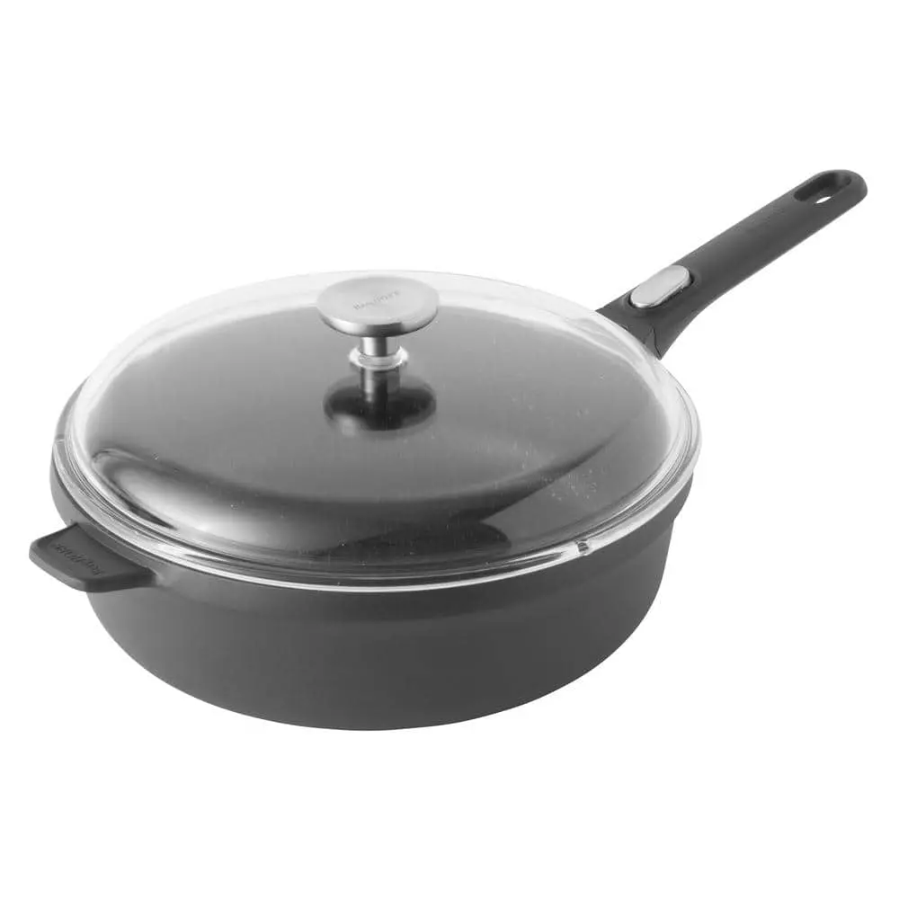 GEM 4.6 qt. Cast Aluminum Nonstick Saute Pan in Black with Glass Lid by BergHOFF 2 GEM 4.6 qt. Cast Aluminum Nonstick Saute Pan in Black with Glass Lid by BergHOFF