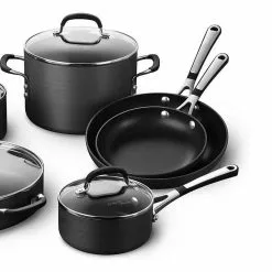 10-Piece Nonstick Aluminum Kitchen Cookware Set with Stay-Cool Handles, Black by Calphalon -Cookware Sales Shop black calphalon pot pan sets sa10h 4f 1000