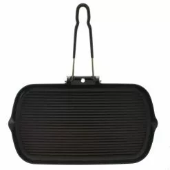 French Enameled 14 in. Cast Iron Grill Pan in Black by Chasseur