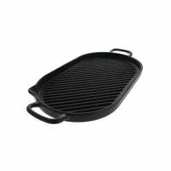 French Enameled 8 in. Cast Iron Grill Pan in Black by Chasseur