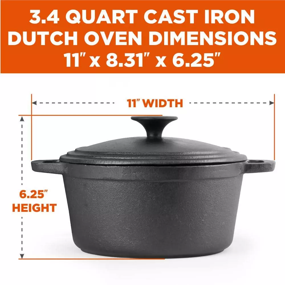 Pre-Seasoned 3.4 Qt. Cast Iron Dutch Oven by Commercial CHEF 6 Pre-Seasoned 3.4 Qt. Cast Iron Dutch Oven by Commercial CHEF - Image 4