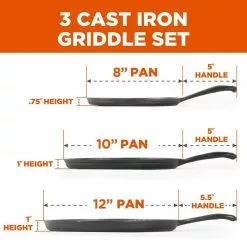 Pre-Seasoned 3-Piece Cast Iron Griddle Set by Commercial CHEF 9 Pre-Seasoned 3-Piece Cast Iron Griddle Set by Commercial CHEF -Cookware Sales Shop black commercial chef grill pans chci81012 1f 1000