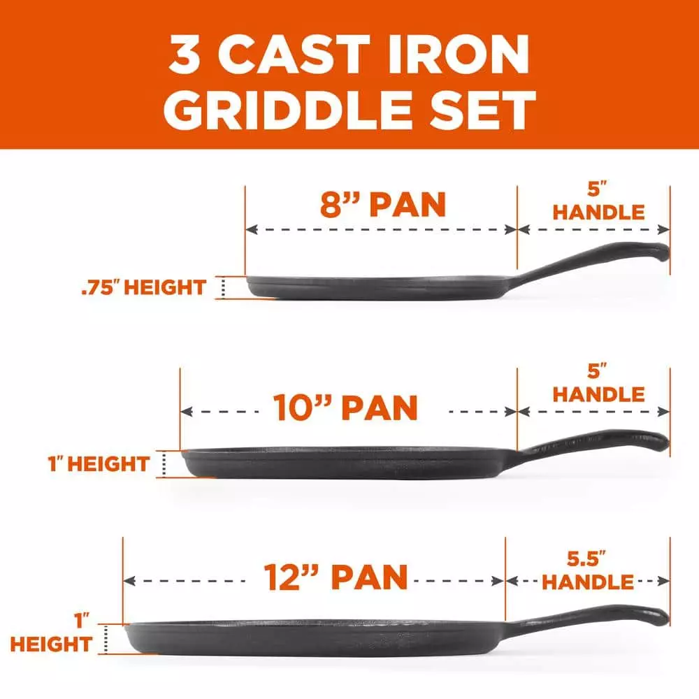 Pre-Seasoned 3-Piece Cast Iron Griddle Set by Commercial CHEF 6 Pre-Seasoned 3-Piece Cast Iron Griddle Set by Commercial CHEF - Image 4