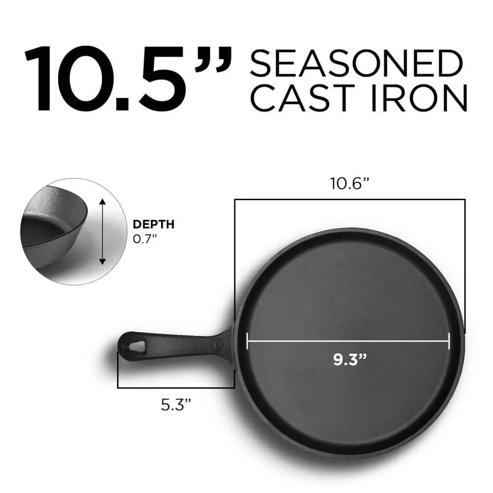 Pre-Seasoned 10-1/2 in. Cast Iron Round Griddle by Commercial CHEF 4 Pre-Seasoned 10-1/2 in. Cast Iron Round Griddle by Commercial CHEF - Image 2